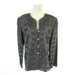 Vintage Karen Millen Gray Embellished Blazer SZ 16 - Crystal Accent Buttons